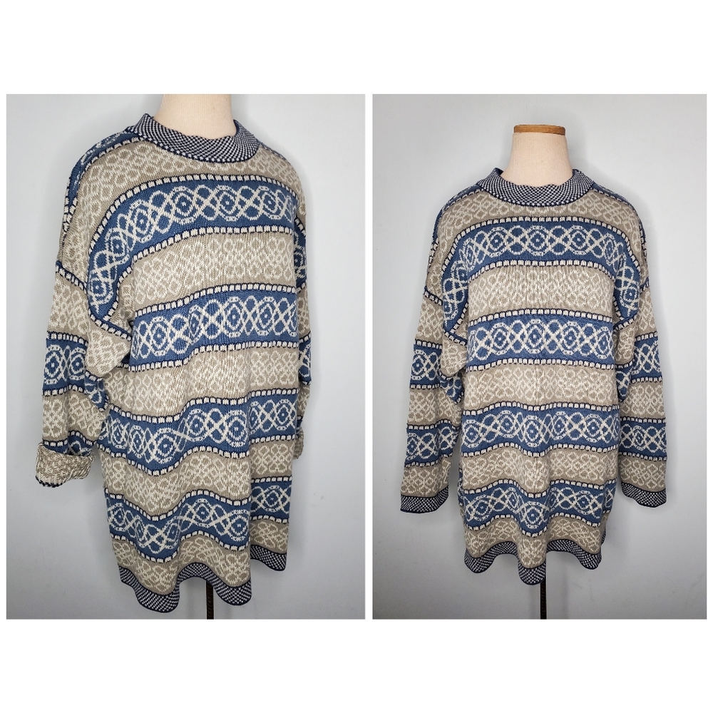 Vintage 90s Express Tricot Oversized Long Jumper Boyfriend Sweater Womens Medium